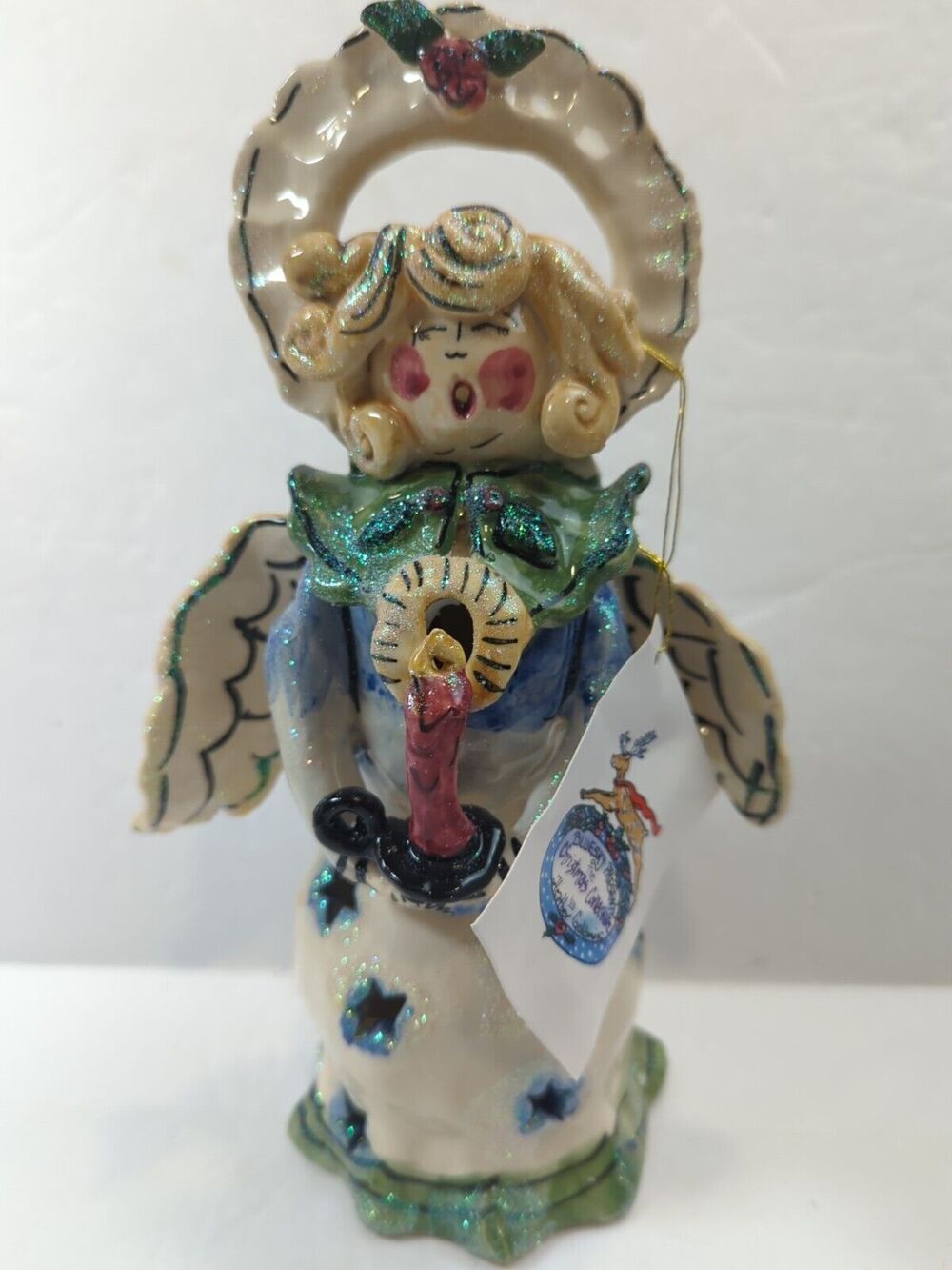 Blue Sky Clayworks by Heather Goldminc Caroling Angel Tea Light Holder 1999 Orig